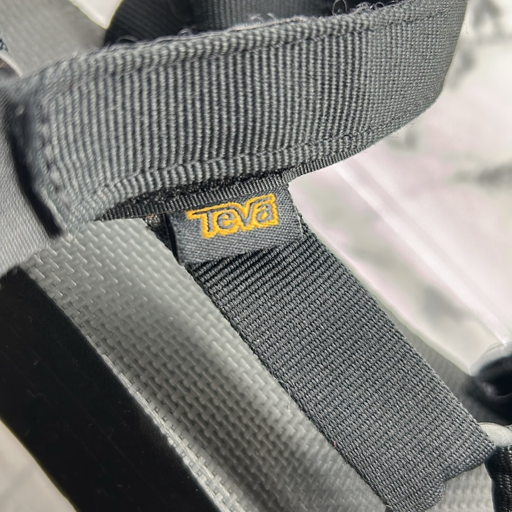 Teva Black Sandals with Gold Logo Flatform Universal Sandal - Picture 2 of 10